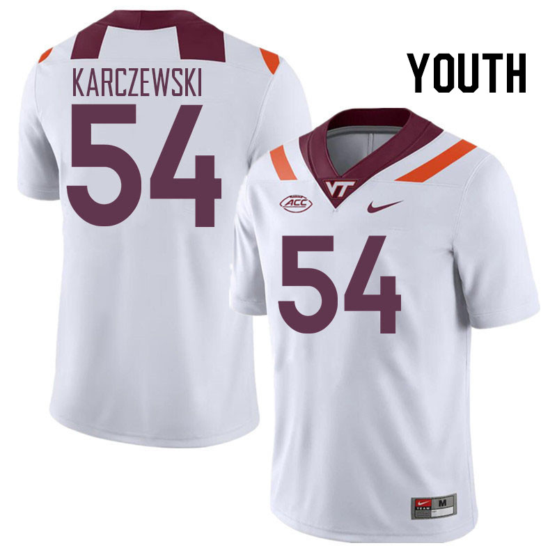 Youth #54 Grant Karczewski Virginia Tech Hokies College Football Jerseys Stitched Sale-White